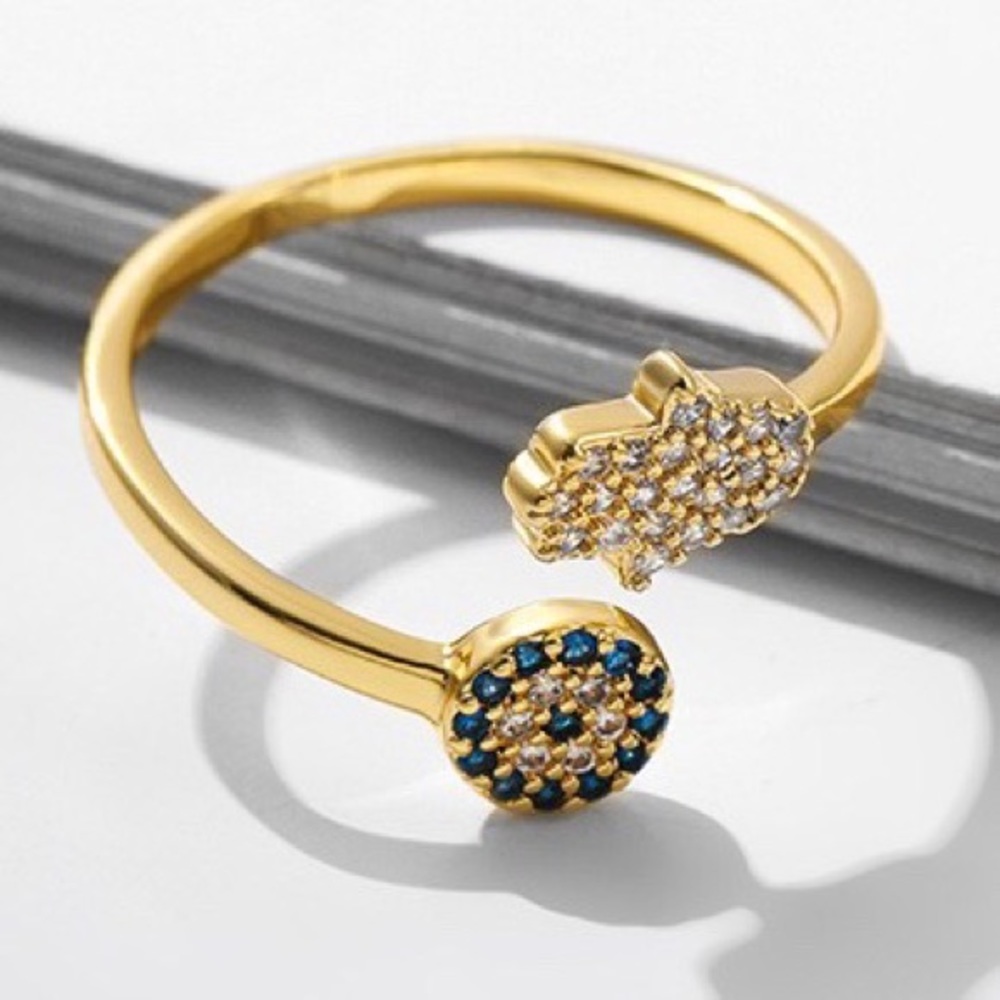 Lucky Blue Eye 🪬 Ring Fatima’s Hand Gold Color Woman